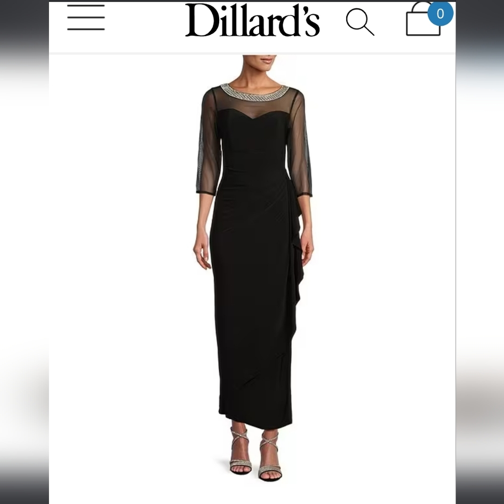 Alex Evenings Petite Size 6 Embellished Boat Neck 3/4 Sleeve Ruched Side slit.